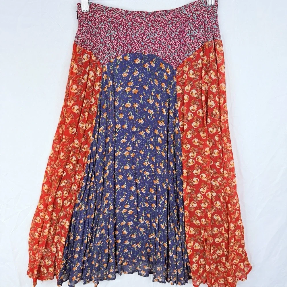Anthropologie Meadow Rue‎ Midi Skirt Women's SZ-0 Prairie Floral Patchwork Boho